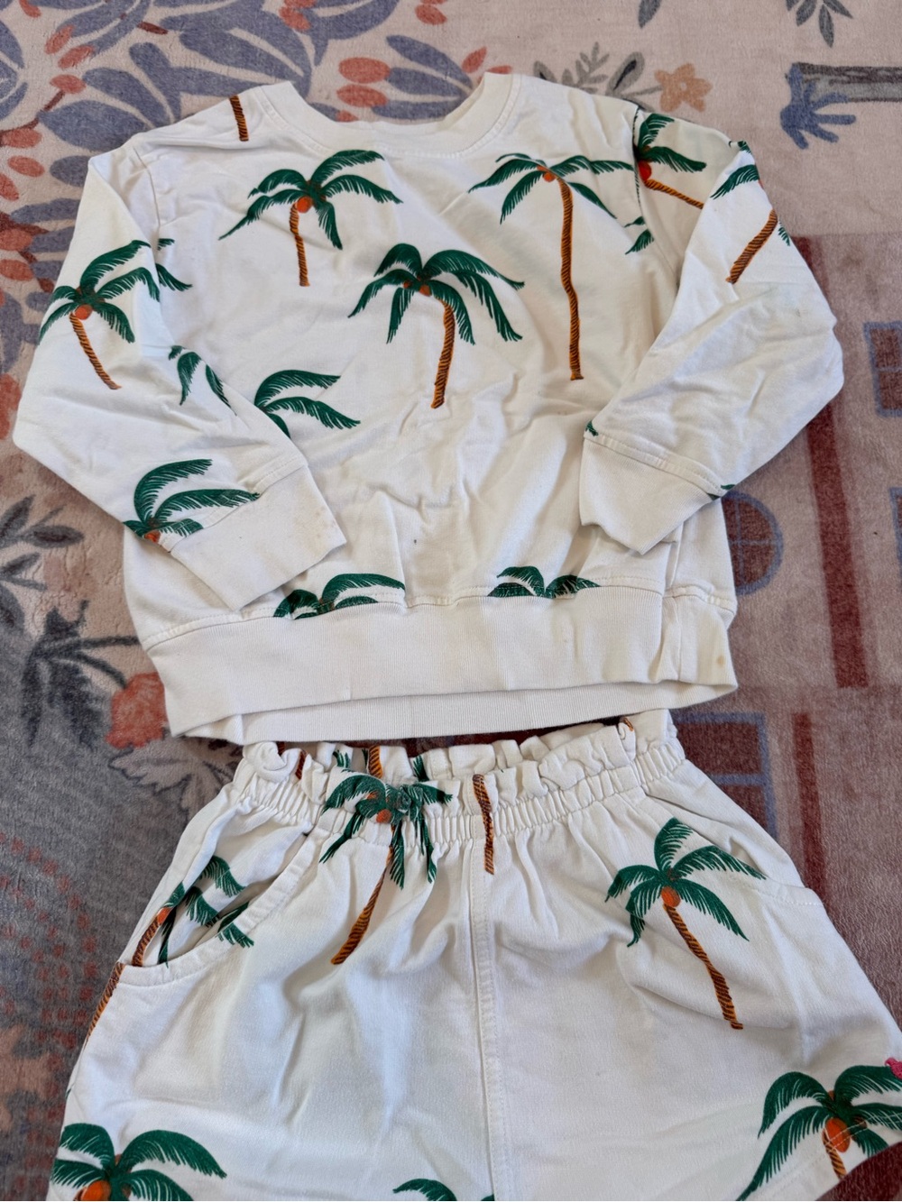 Pink Chicken White Palm Tree Pajama Set - Green & Brown Print